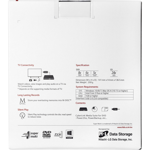 HL Data Storage GP57EW40.AHLE10B DVD-Brenner Extern Retail USB-A (USB 2.0) Weiß